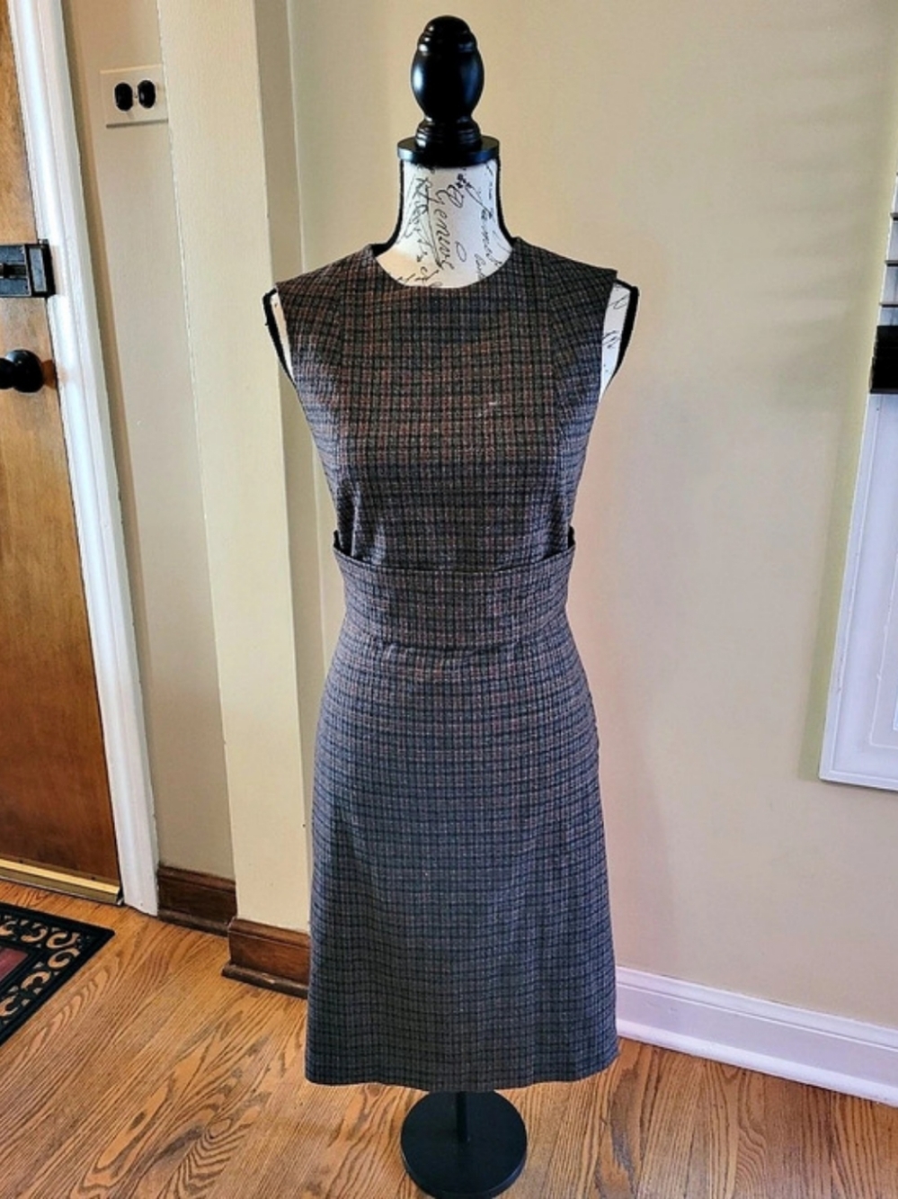Mango Checkered Knee Length Dress in Black & Brown Size 4 Like New